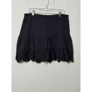 J.Crew Women's Black Eyelet Embroidered Ruffle Mini Skirt Cotton Pleated Size 12